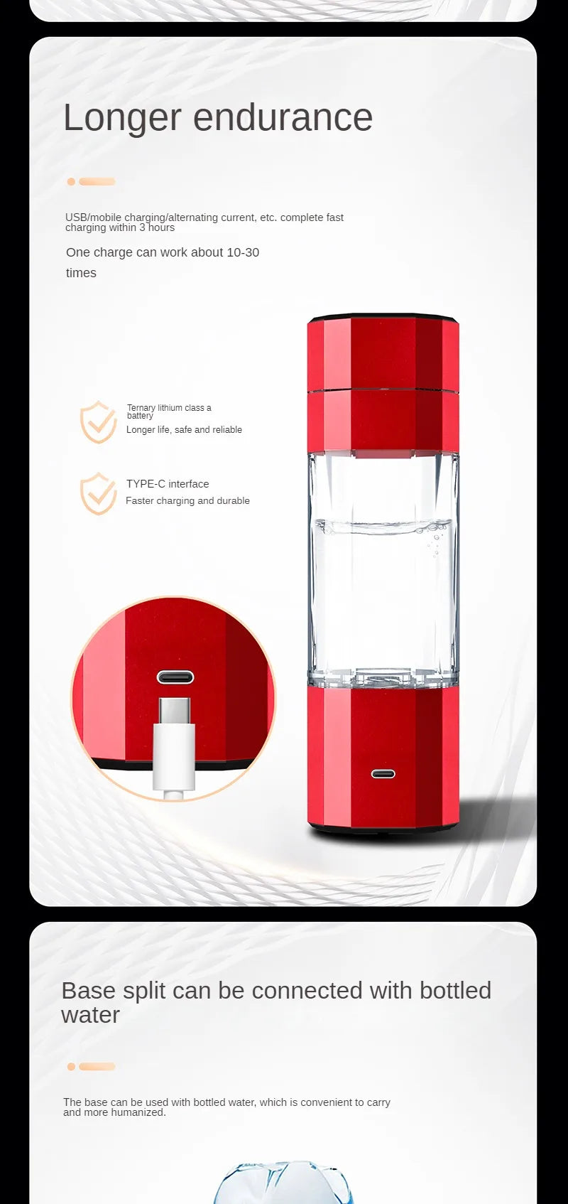 New PEM 10000ppb health intelligent portable alkaline generator all volume pure H2 hydrogen-rich water cup