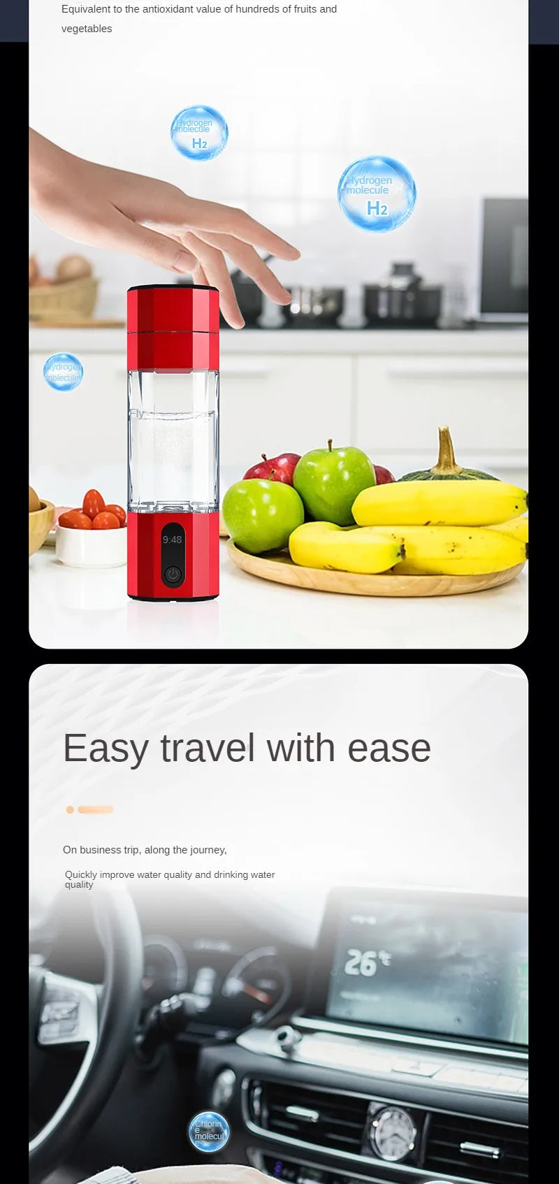 New PEM 10000ppb health intelligent portable alkaline generator all volume pure H2 hydrogen-rich water cup