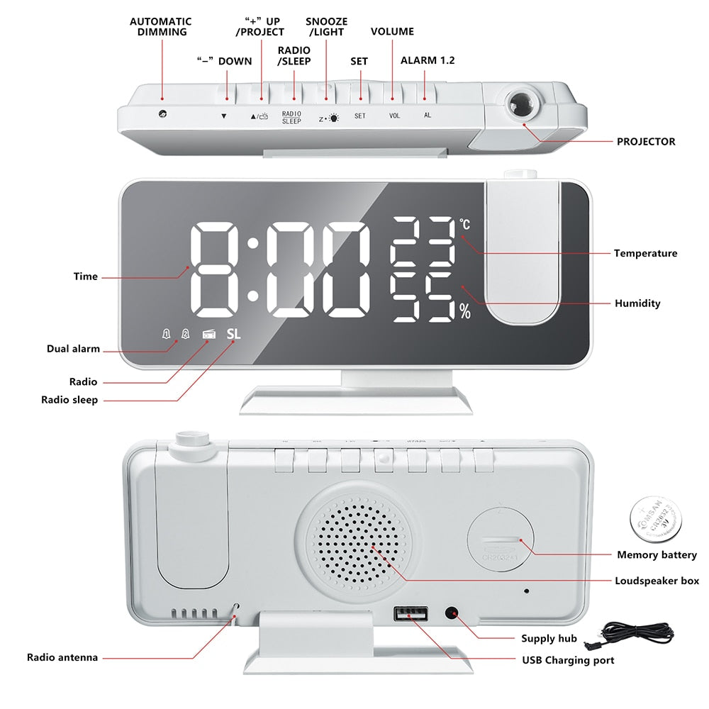 Smart Alarm Clocks with 180° Projection Time Snooze