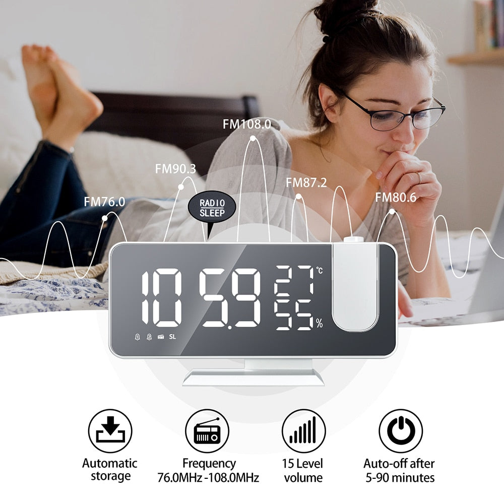 Smart Alarm Clocks with 180° Projection Time Snooze