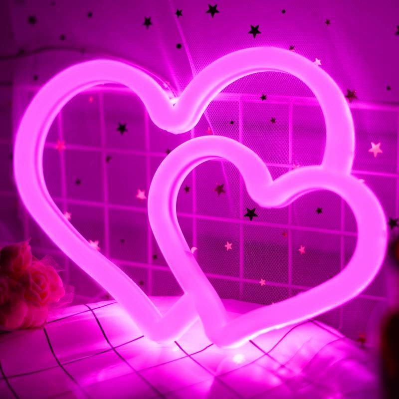 pink heart shape neon light