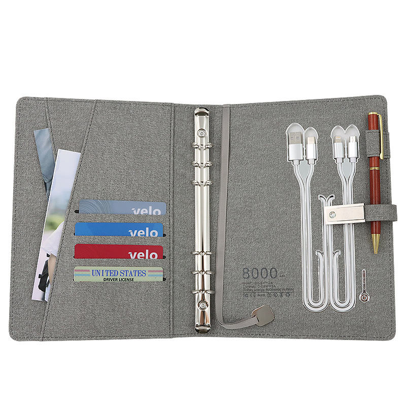 Charging Leather Notepad with power bank and USB disk function