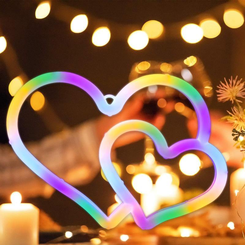 colorful neon heart shape light