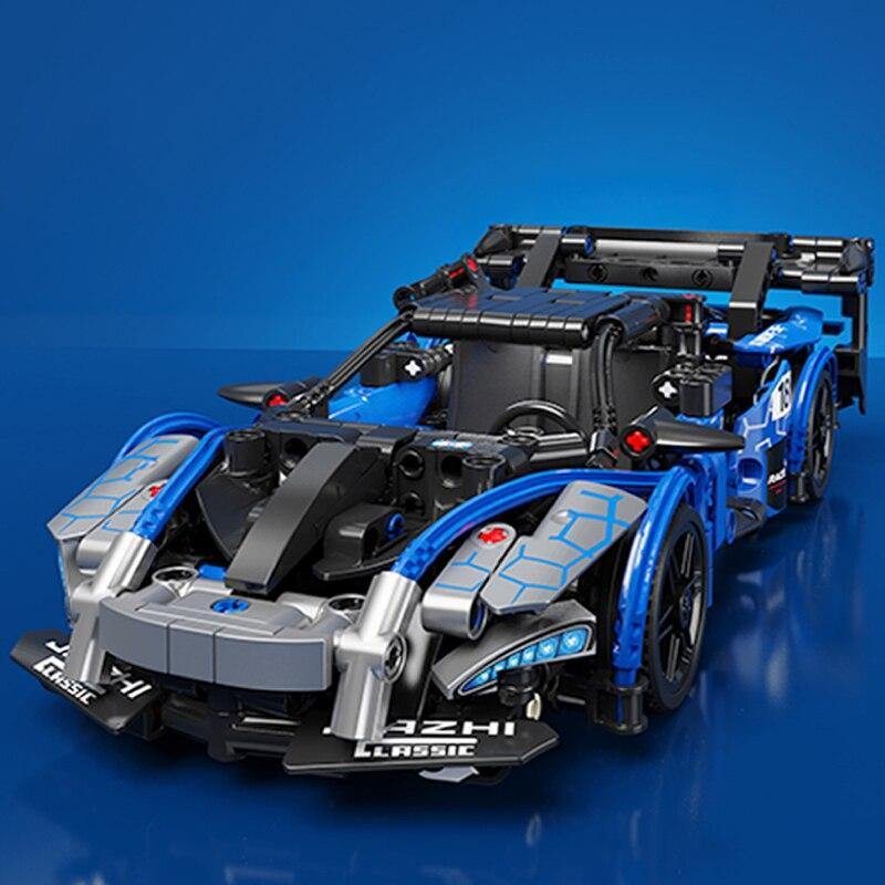 blue car assemble bulding blocks