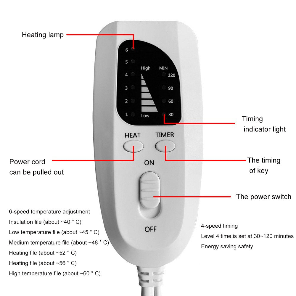 settings for the heating timer blanket